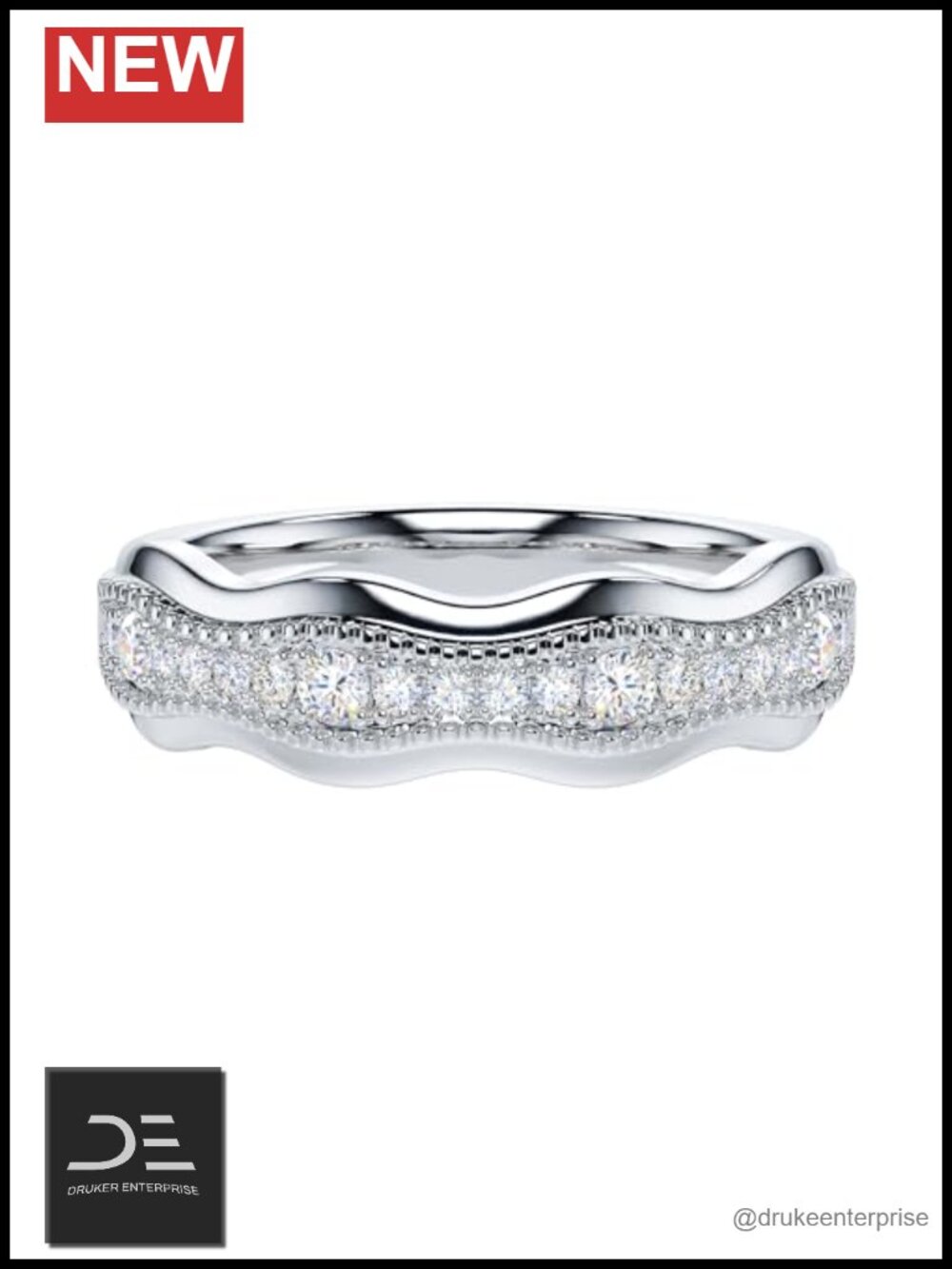 Genuine Moissanite or Simulated Diamond Sterling Silver Antique Milgrain Wave